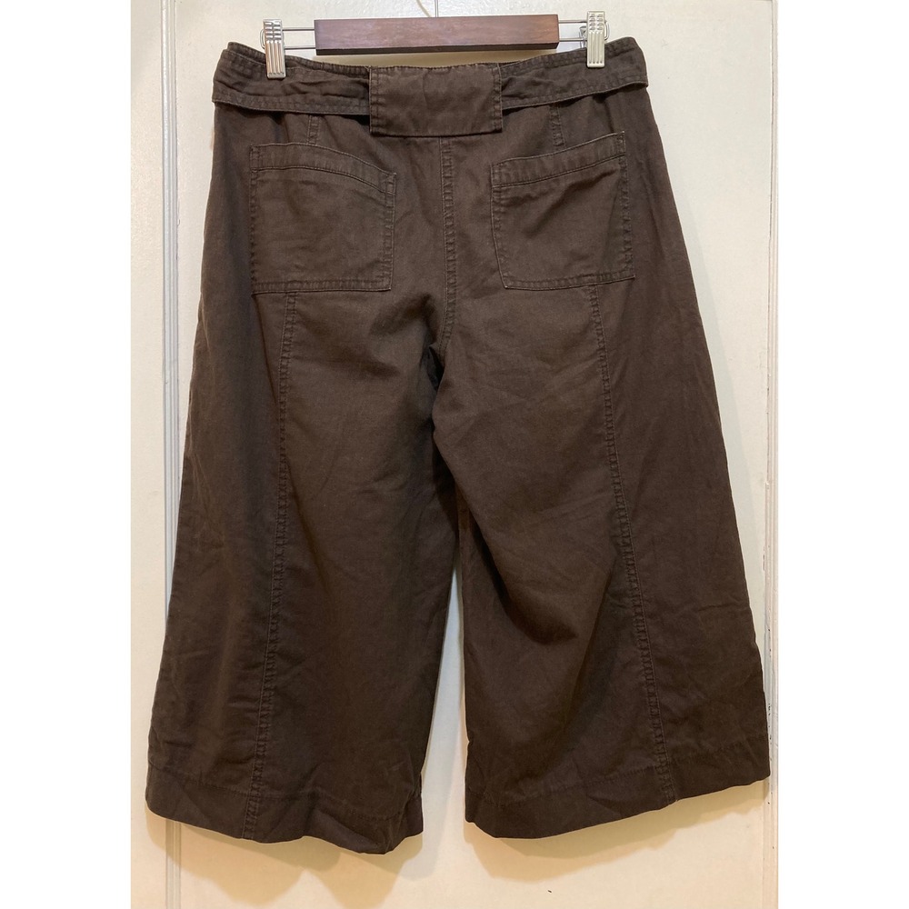 Ann Taylor LOFT Marisa Brown Linen Blend Wide Leg Crop Pants Tie Waist Size 8 - Picture 6 of 9